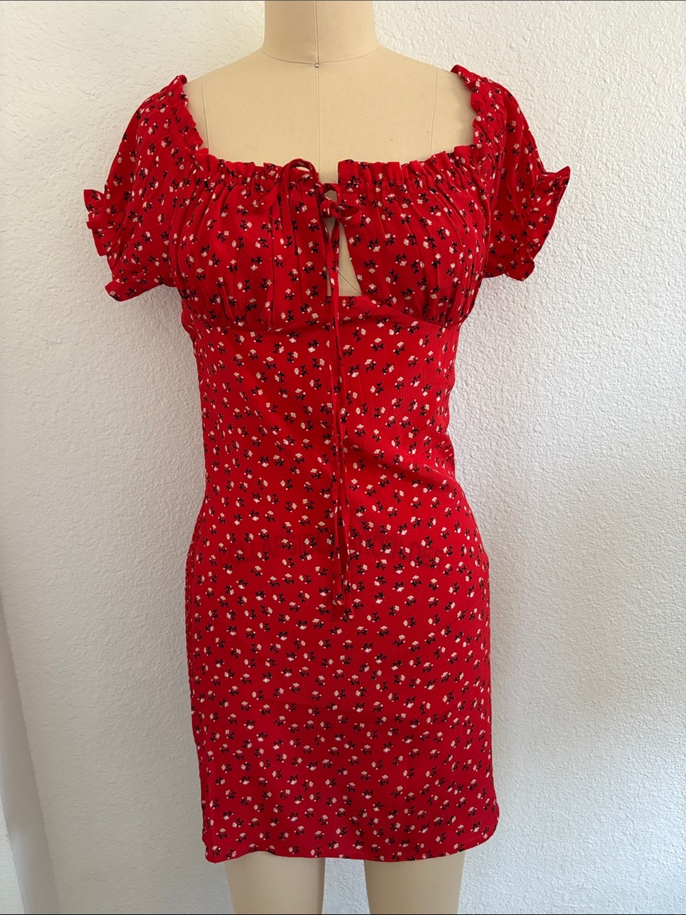 Red Floral Tie-Front Mini Dress